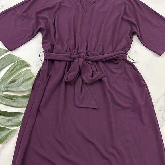 Betabrand Womens Sheath Dress Size S Solid Purple Belted Pockets Stretch - Picture 3 of 9